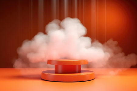 A 3D rendering of a smoke pedestal with water and orange podium. - image generated with Generative AIの素材