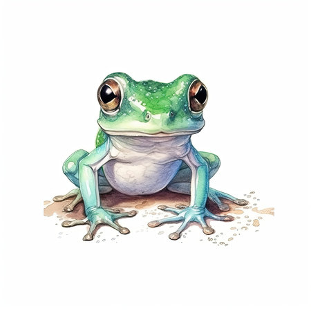 Baby Frog watercolor with ink outline on white background, high detailed - generated with generative AIの素材