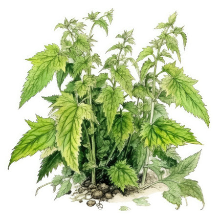 Nettles in watercolor style with ink outline on white background - generated with generative AIの素材