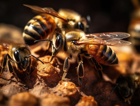 Adult Bee with babies - generated with generative AIの素材