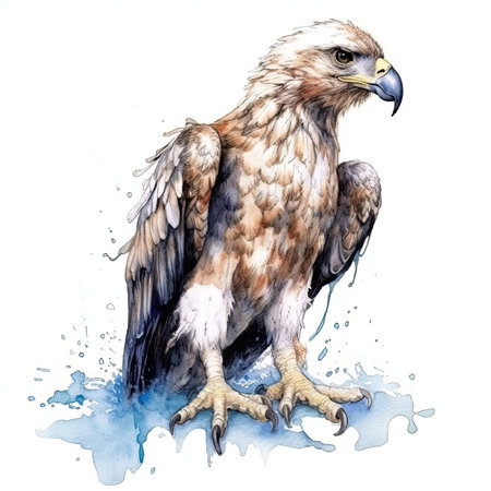 Baby Buzzard watercolor with ink outline on white background, high detailed - generated with generative AIの素材