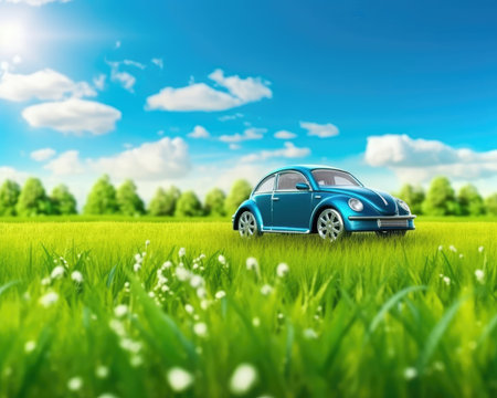 The eco friendly car leaves no pollution or emissions. - image generated with Generative AIの素材