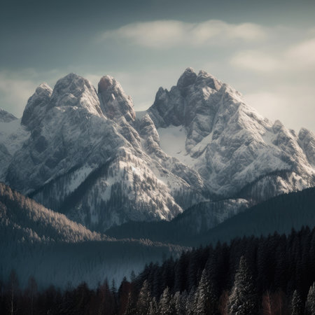 Mountains covered in snow. - image generated with Generative AIの素材