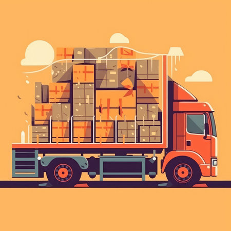 'A large modern delivery truck with cargo delivers on time.' - image generated with Generative AIの素材