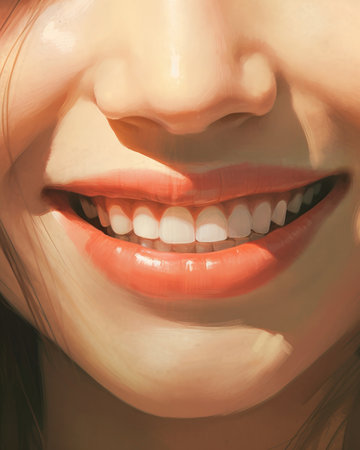 A close-up of a beautiful smile with teeth. Image generated with Generative AIの素材