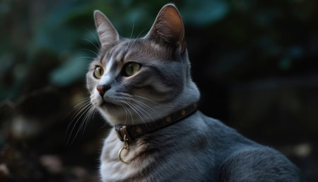 On World Cat Day, a beautiful gray cat gazes at the world. - image generated with Generative AIの素材