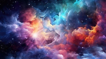 The universe has a colorful galaxy cloud and starry night. - image generated with Generative AIの素材
