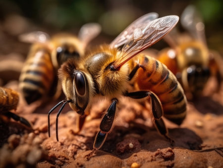 Adult Bee with babies - generated with generative AIの素材