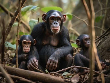 Adult Chimpanzee with babies - generated with generative AIの素材