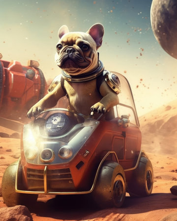 A french bulldog on a space rover. - image generated with Generative AIの素材