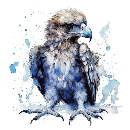 Baby Buzzard watercolor with ink outline on white background, high detailed - generated with generative AIの素材