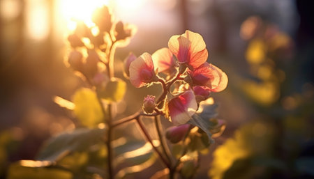 Sunshine shines through beautiful vintage flowers. - image generated with Generative AIの素材