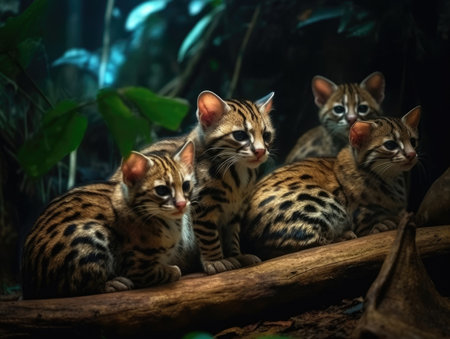 Group of Margay in natural habitat (generative AI)の素材