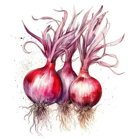 Red Onions in watercolor style with ink outline on white background - generated with generative AIの素材