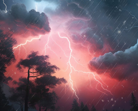 Clouds, lightning and thunder make for a beautiful stormy sky. - image generated with Generative AIの素材