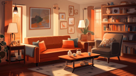 The living room is inviting with chic furnishings. Image generated with Generative AIの素材