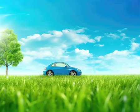 The eco friendly car leaves no pollution or emissions. - image generated with Generative AIの素材
