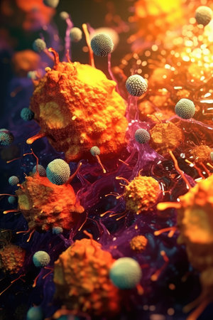 Damaged cells undergo apoptosis in colorful 3D view. Image generated with Generative AIの素材