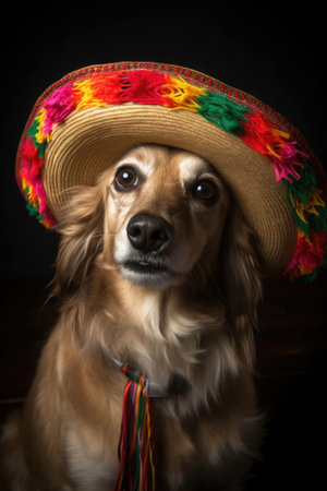 A dog dons a Mexican sombrero for the Cinco de Mayo holiday. - image generated with Generative AIの素材