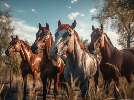 Group of Horse in natural habitat (generative AI)の素材