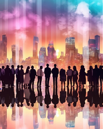 Business people succeed in deal at city conference. - image generated with Generative AIの素材