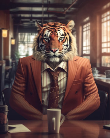 A tiger in a business suit represents a business idea. - image generated with Generative AIの素材