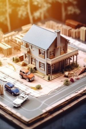 Constructing a house from blueprints. - image generated with Generative AIの素材