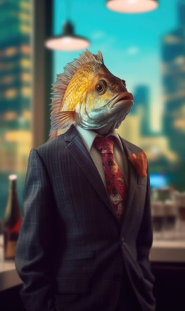 Perch dressed in a suit like a businessman - generated with generative AIの素材
