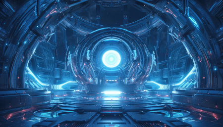 The background is a blue techno sci-fi generation. - image generated with Generative AIの素材