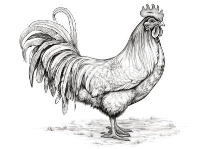 Cute Rooster drawing on white background - generated with generative AIの素材