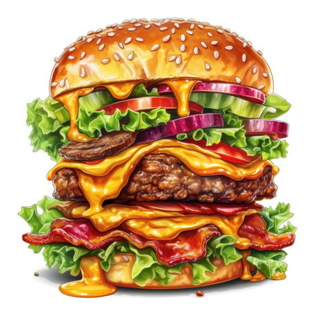 A transparent background features a beef burger. Image generated with Generative AIの素材