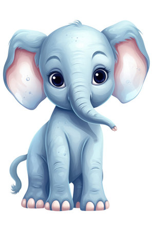 Cute baby Elephant in Cartoon Style on white background - generated with generative AIの素材