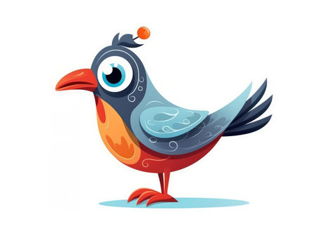 Bird in Cartoon Style on white background - generated with generative AIの素材