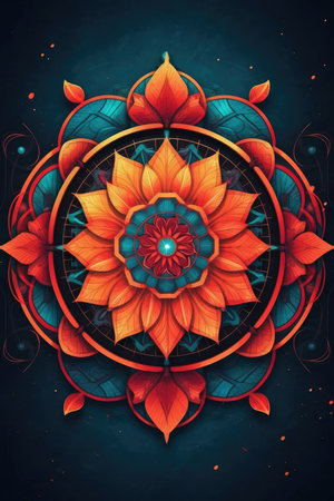 Geometric shapes and colors form a mandala for balance and harmony. - image generated with Generative AIの素材