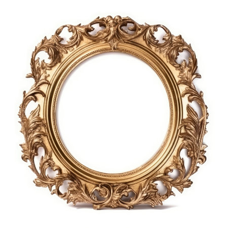 A gold ornate frame isolated on a white background for displaying or decorating purposes. - image generated with Generative AIの素材