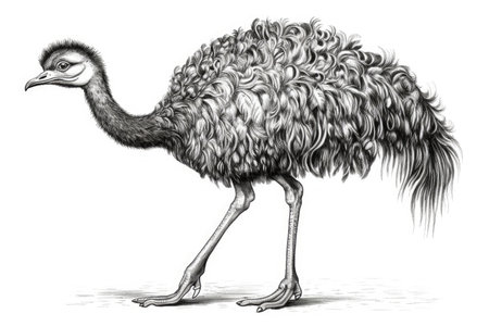 Cute Ostrich drawing on white background - generated with generative AIの素材