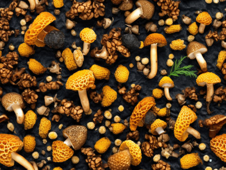 Morels background as seamless tile, high detailed - generated with generative AIの素材