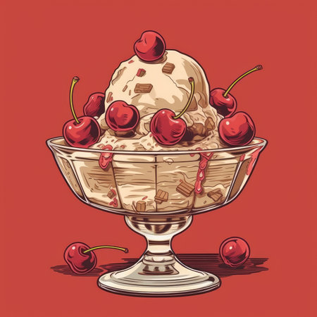 Cherry Garcia has cherry and chocolate chunks in it. Image generated with Generative AIの素材