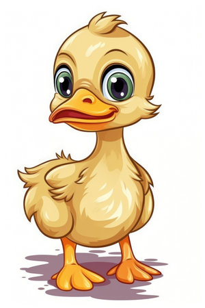 Cute baby Duck in Cartoon Style on white background - generated with generative AIの素材