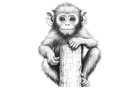 Cute Monkey drawing on white background - generated with generative AIの素材
