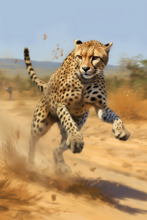 A cheetah is running in South Africa. Image generated with Generative AIの素材