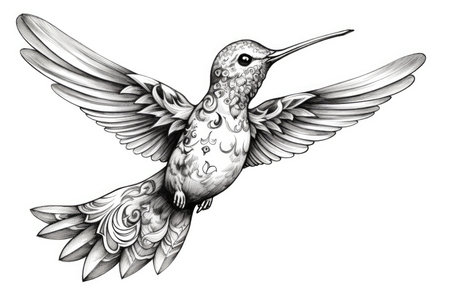 Cute Hummingbird drawing on white background - generated with generative AIの素材