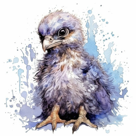 Baby Falcon watercolor with ink outline on white background, high detailed - generated with generative AIの素材