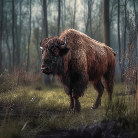 Bison in natural habitat - image generated with Generative AIの素材