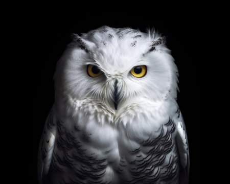 A white owl portrait against black. - image generated with Generative AIの素材