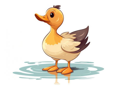 Duck in Cartoon Style on white background - generated with generative AIの素材