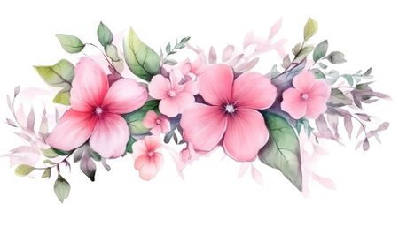 Wedding and greeting illustration of pink watercolor bouquet with leaves. - image generated with Generative AIの素材