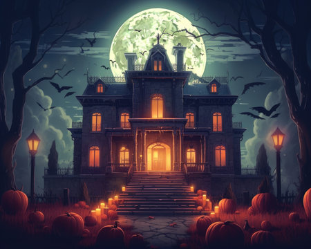 The haunted mansion is a horror scene. Image generated with Generative AIの素材
