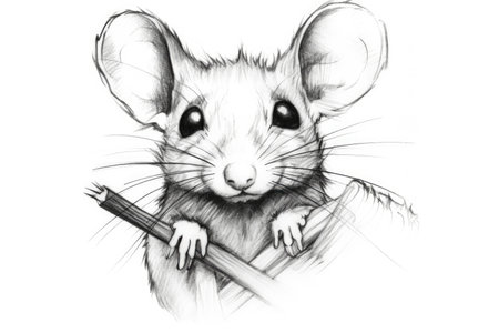 Cute Rat drawing on white background - generated with generative AIの素材