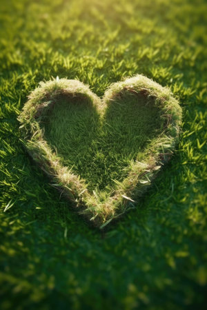 On Earth Day, a heart-shaped planet on a green meadow. - image generated with Generative AIの素材